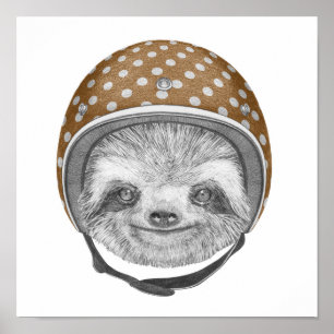 Póster Portrait Of Sloth   Motorcycle Helmet