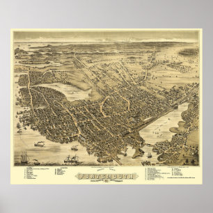Póster Portsmouth, NH Panoramic Map - 1877