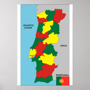 Póster portugal country political map flag