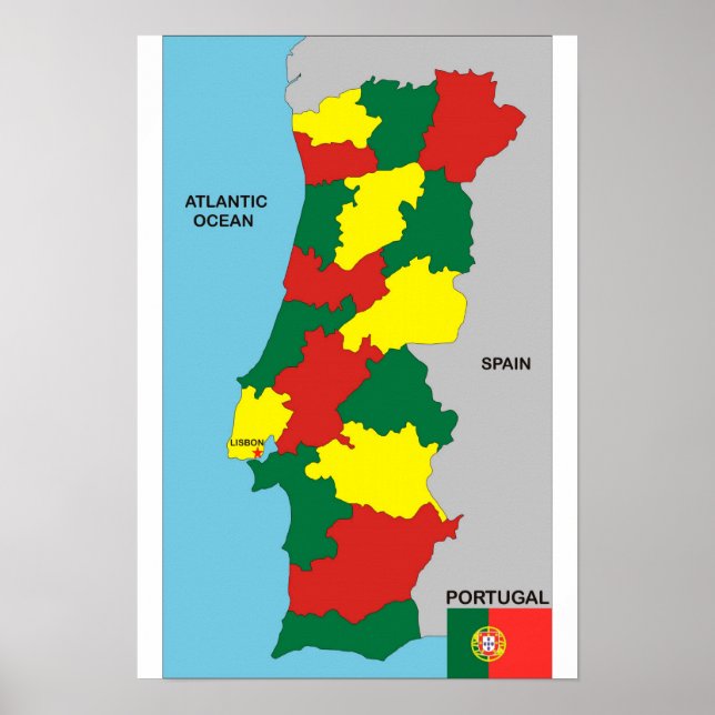 Póster portugal country political map flag (Frente)