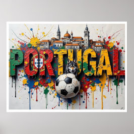 Póster Portugal Football Citiscape Oil Painting Style Art