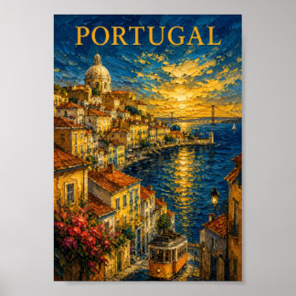 Póster Portugal: Golden Sunset Lisbon Art Souvenir