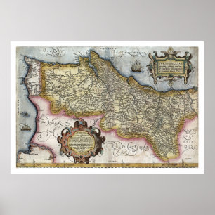 Póster Portugal por el mapa 1579 de Ortelius