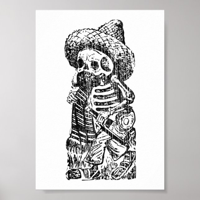 Póster Posada Calavera con Bigote y Tequila (Frente)