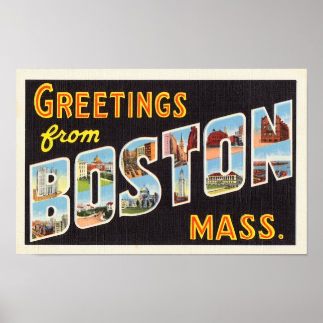 Póster Poscarta de viaje de la época de Boston restaurada (Frente)