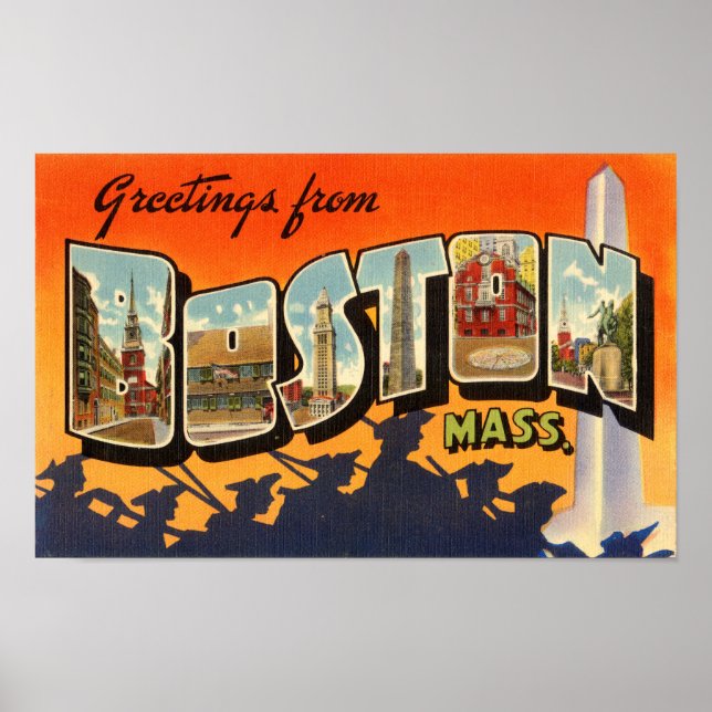 Póster Poscarta de viaje de la época de Boston restaurada (Frente)