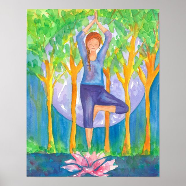 Póster Pose de árbol de yoga (Frente)