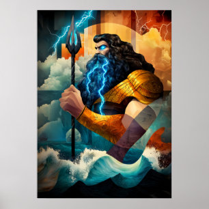 Póster Poseidón - Leyenda Cubista Minimalista - Dios del