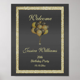 Póster Posh Gold & Black, Glitter & Balloons Birthday