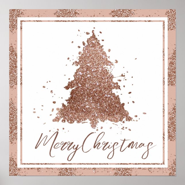 Póster Posh Merry Christmas | Glam Rosa Gold Rubor Tree (Frente)