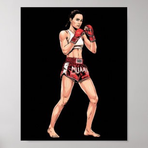 Póster Posición de kickboxing boxeo tailandés un luchador