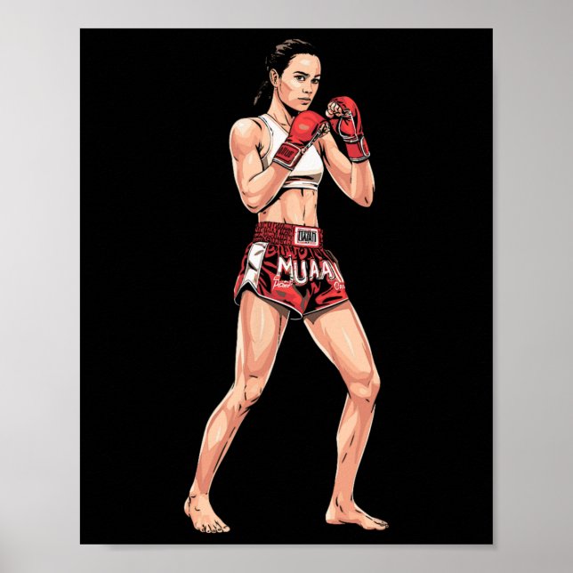 Póster Posición de kickboxing boxeo tailandés un luchador (Frente)