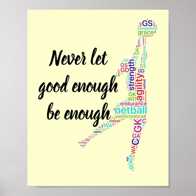Póster Posiciones del jugador y cita de Netball motivacio (Frente)