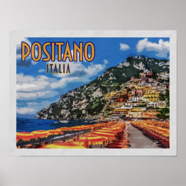 Póster Positano Italia Amalfi Viaje de época (Frente)