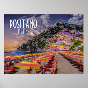 Póster Positano Italia Costa Amalfitana Viaje al atardece