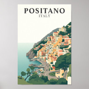 Póster Positano, Italia Pueblo Vintage
