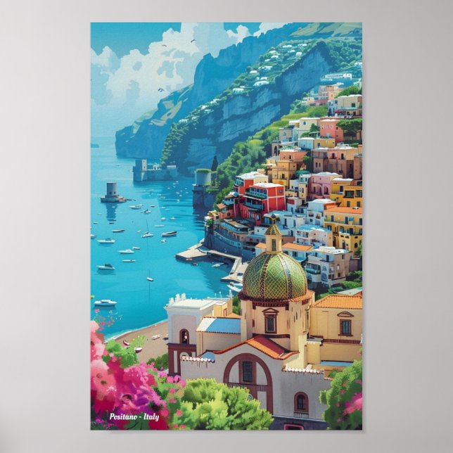 Póster Positano Italia Viaje Vintage (Frente)