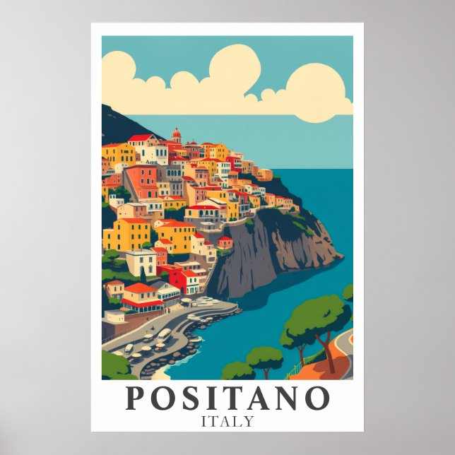 Póster Positano Italy Vintage Travel Amalfi Coast Art (Frente)
