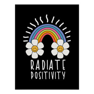 Póster Positividad de radiación Arcoiris y flores de co