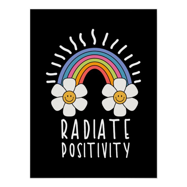 Póster Positividad de radiación | Arcoiris y flores de co (Anverso)