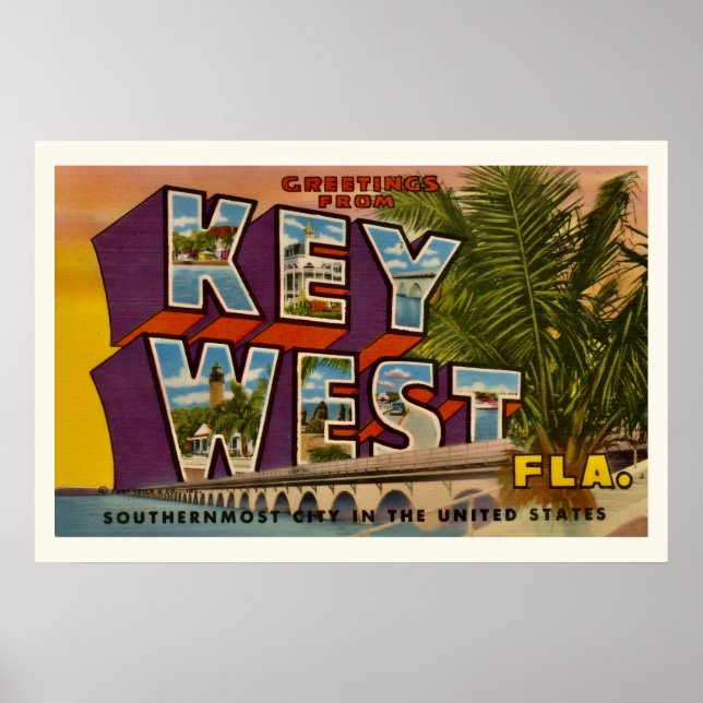 Póster Postal Antigua de Key West Florida 20x30 (Frente)