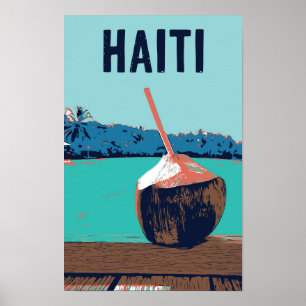 Póster Postal de bebida de coco deliciosa de Haití