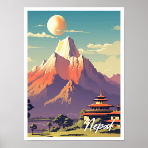 Póster Postal de Ilustracion de viaje de Nepal