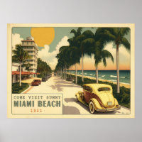Postal de Miami Beach Ocean Drive retro de los año