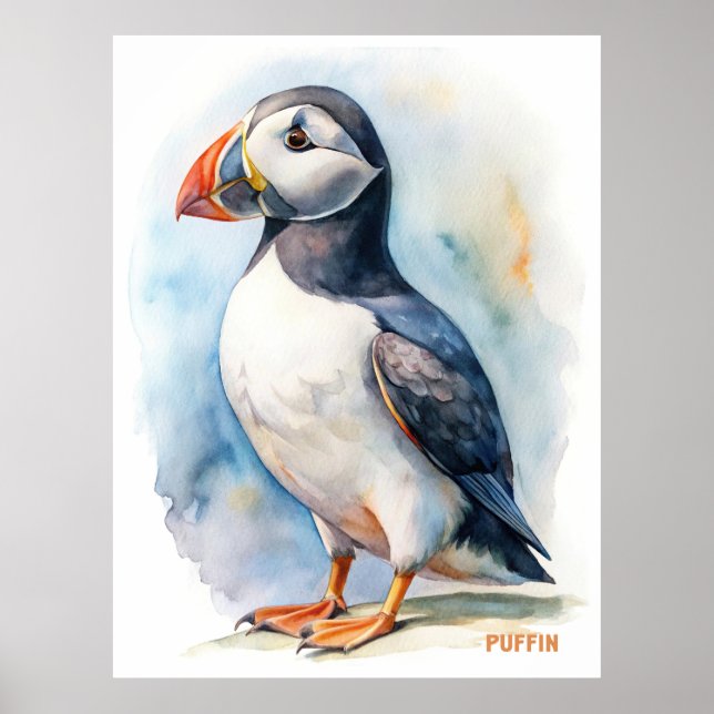 Póster Postal de pintura de la acuarela de pájaro de Puff (Frente)