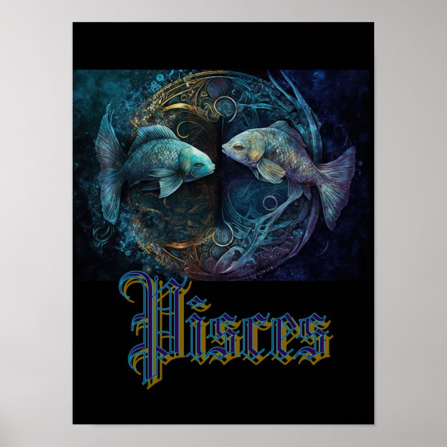 Póster Postal de Rótulo de Pisces Zodiac (Frente)