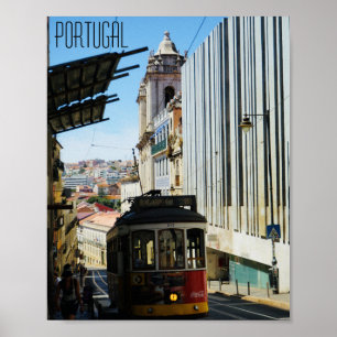 Póster Postal de tranvía de Portugal