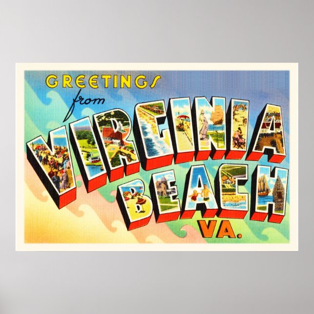 Póster Postal de viaje de Virginia Beach Virginia (Frente)