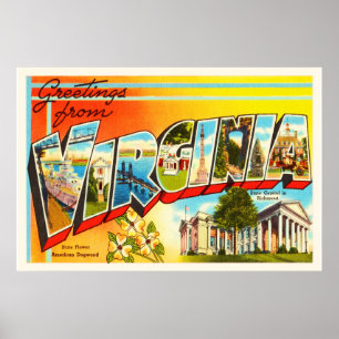 Póster Postal de viaje de Virginia State VA Old Vintage -