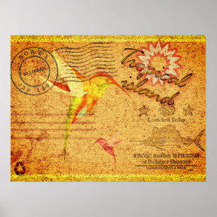Póster Postal vintage de la isla tropical
