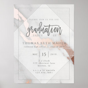PÓSTER POSTCAR DE INVITACIÓN DE MÁRMOL Y ORO ROSA