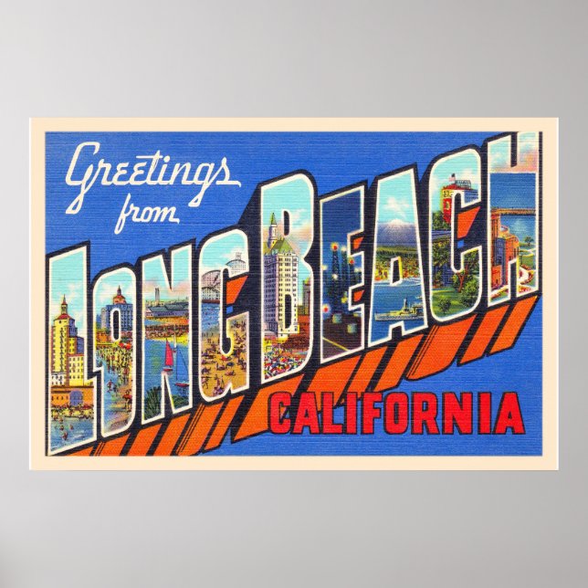 Póster Postcarta grande de Long Beach California (Frente)