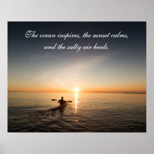 Póster Poste de la cita Inspiradora de Ocean Sunset Kayak