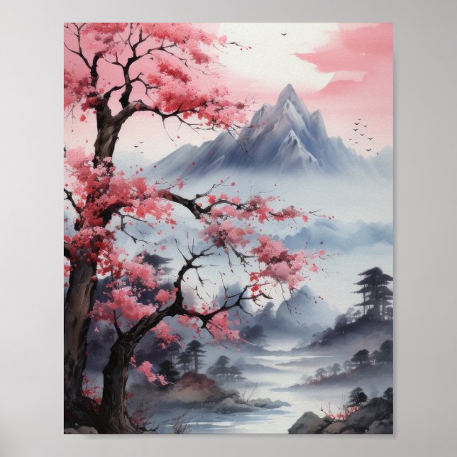 Póster Poste de pintura de paisajes japoneses zen minimal (Frente)