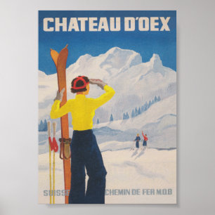Póster Poste de viaje para esquí de vintage de Chateau D'