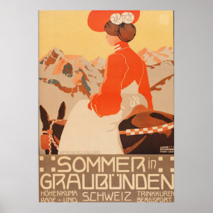 Póster Poste de viaje vintage de Sommer y Graubunden Schw
