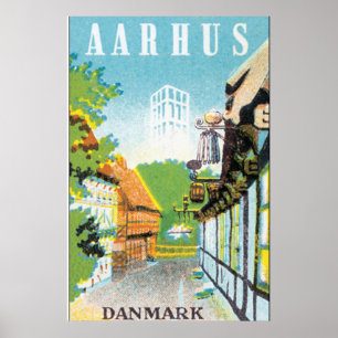 Póster Poste del viaje del vintage de Aarhus Danmark