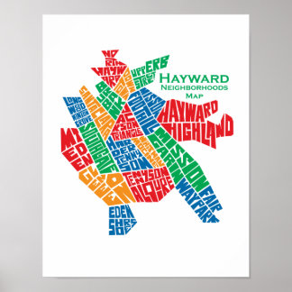 Póster Poster 11x17 del mapa de las vecindades de Hayward