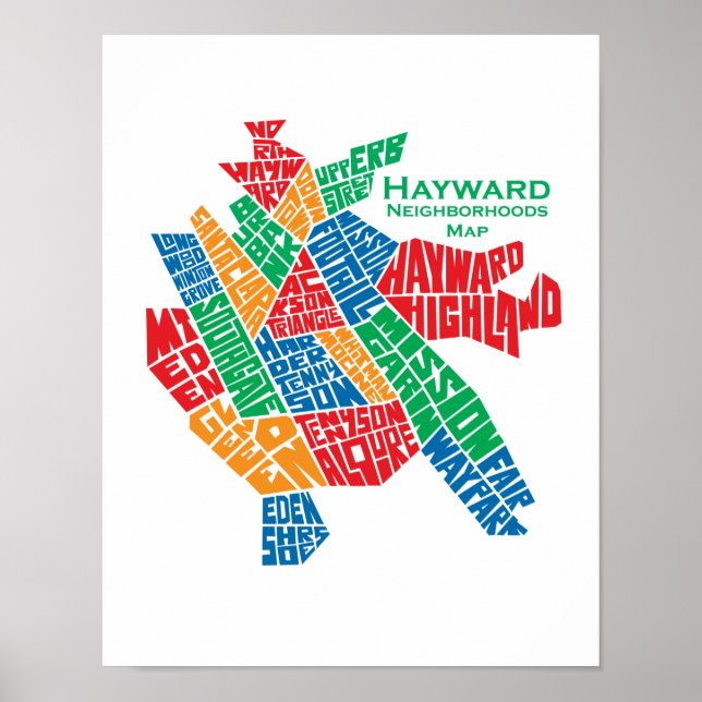Póster Poster 11x17 del mapa de las vecindades de Hayward (Frente)