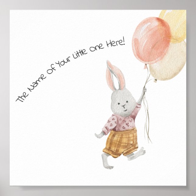 Póster Poster (15,2 x 15,2 cm) - Conejo con globos (Frente)