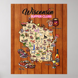 Póster Poster - 16 x 20 - Mapa del club de cena de Wiscon
