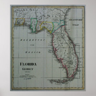 Póster Poster 1823 del mapa de la Florida