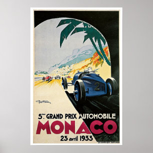 Póster Poster 1933 del viaje del vintage de Mónaco Grand