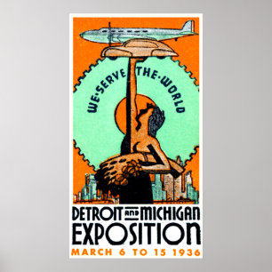 Póster Poster 1936 de la expo de Detroit Michigan