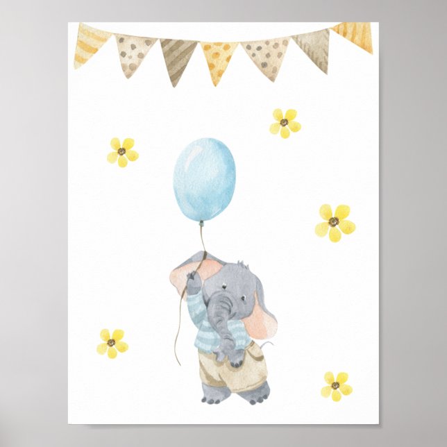 Póster Poster 21.6x27.9cm - Little Elephant With Balloon (Frente)