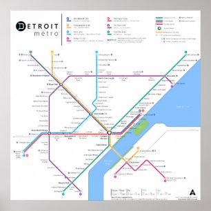 Póster Poster 24" del metro de Detroit x 24" (estándar,